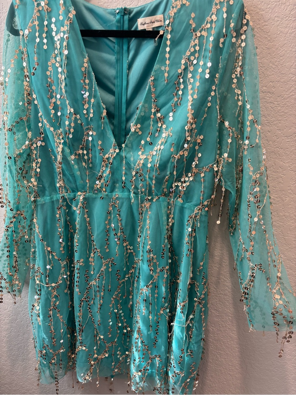 Women's Southern Fried Chics Teal Sequin V-Neck Dress XL